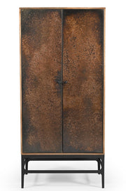 32" Copper and Black Distressed Solid Wood Frame Accent Cabinet With Two Doors