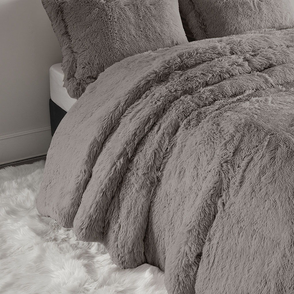 Malea - Twin Shaggy Duvet Cover Set - Gray