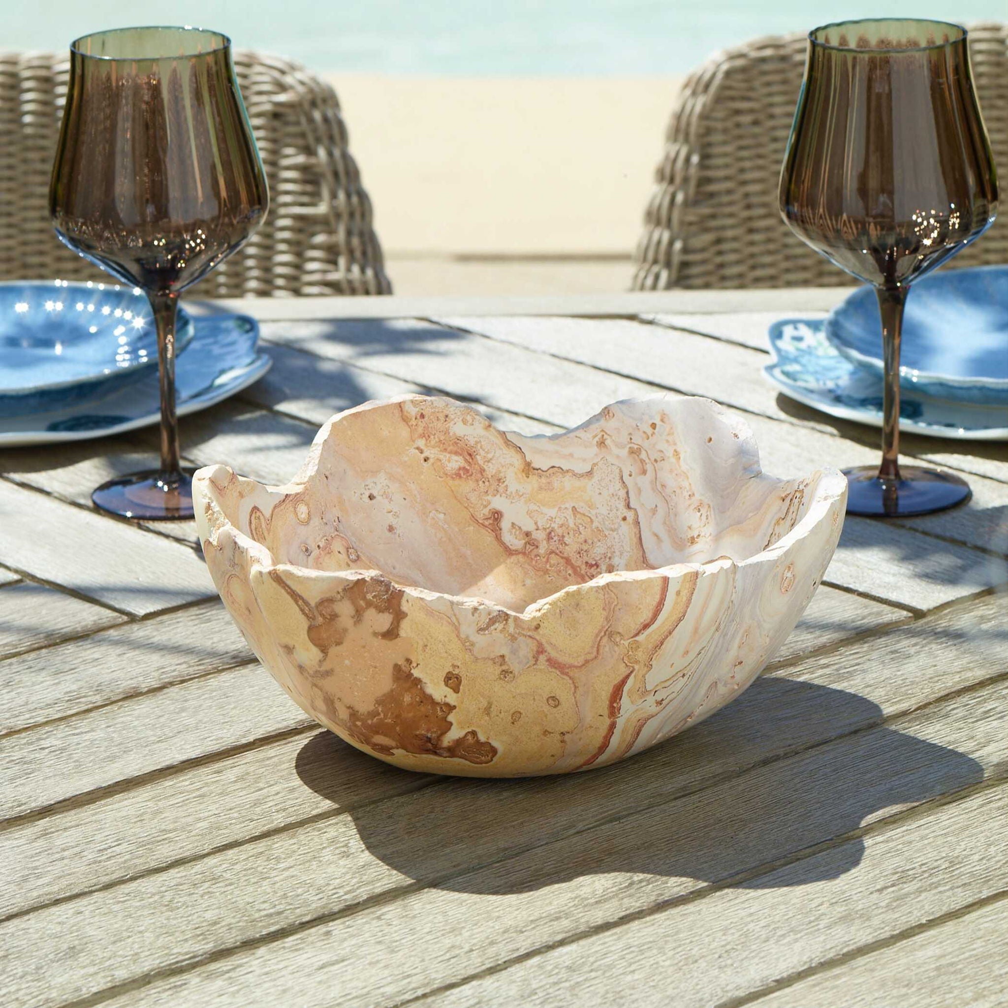 Sahara - Bloom Indoor-Outdoor Stone Bowl - Russet / Ivory / Sand