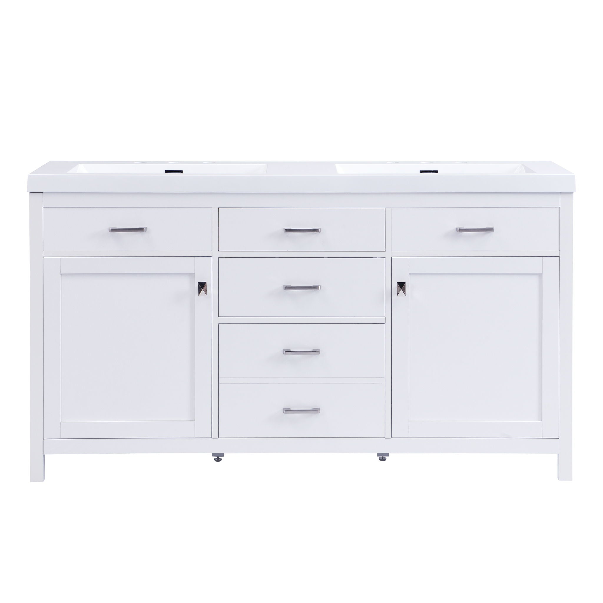 Double Sink Bathroom Vanity With Top, Soft Closing Doors & Drawers, Tip Out Drawer, 2 Cabinet Doors, Adjustable Shelf - White