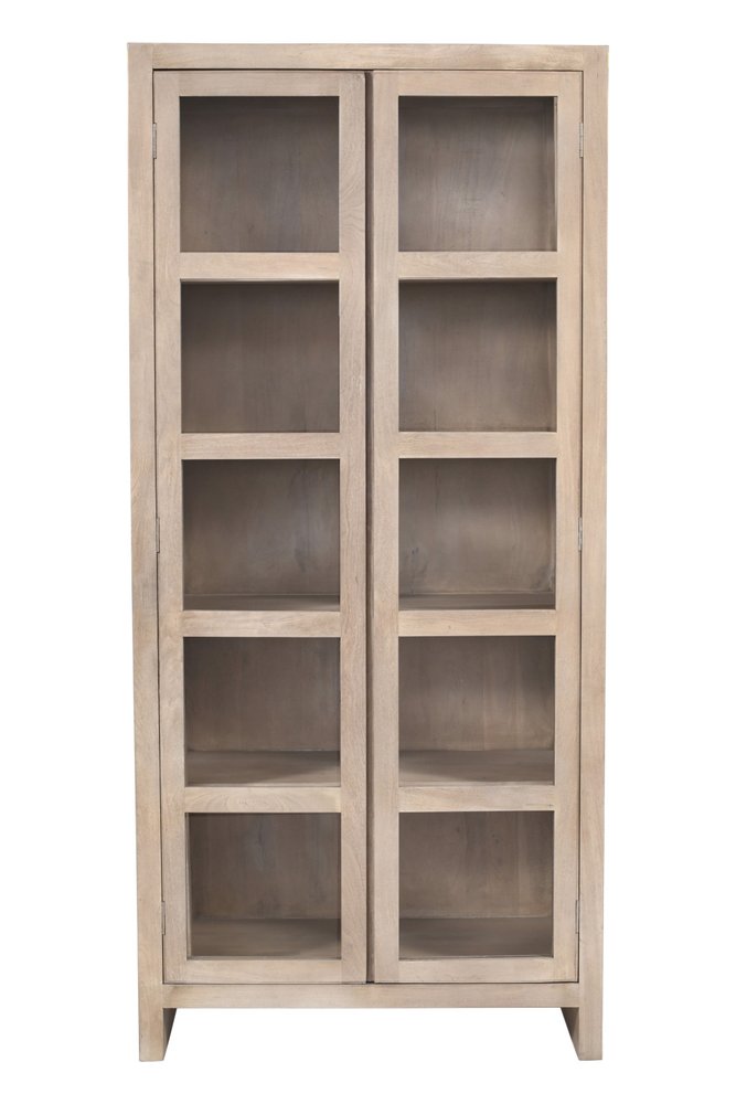 91" Ivory Distressed Solid Wood Frame Accent Cabinet With Two Doors