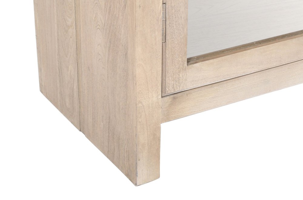 91" Ivory Distressed Solid Wood Frame Accent Cabinet With Two Doors