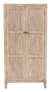 72" Ivory Distressed Solid Wood Frame Accent Cabinet With Two Doors