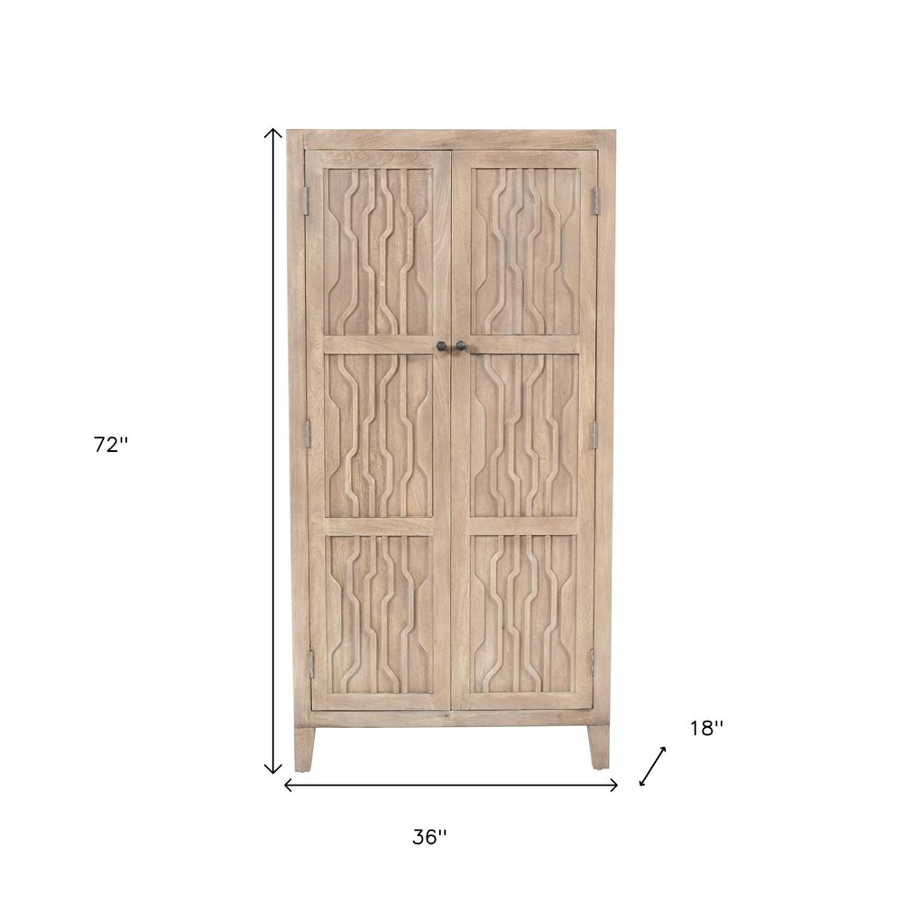 72" Ivory Distressed Solid Wood Frame Accent Cabinet With Two Doors