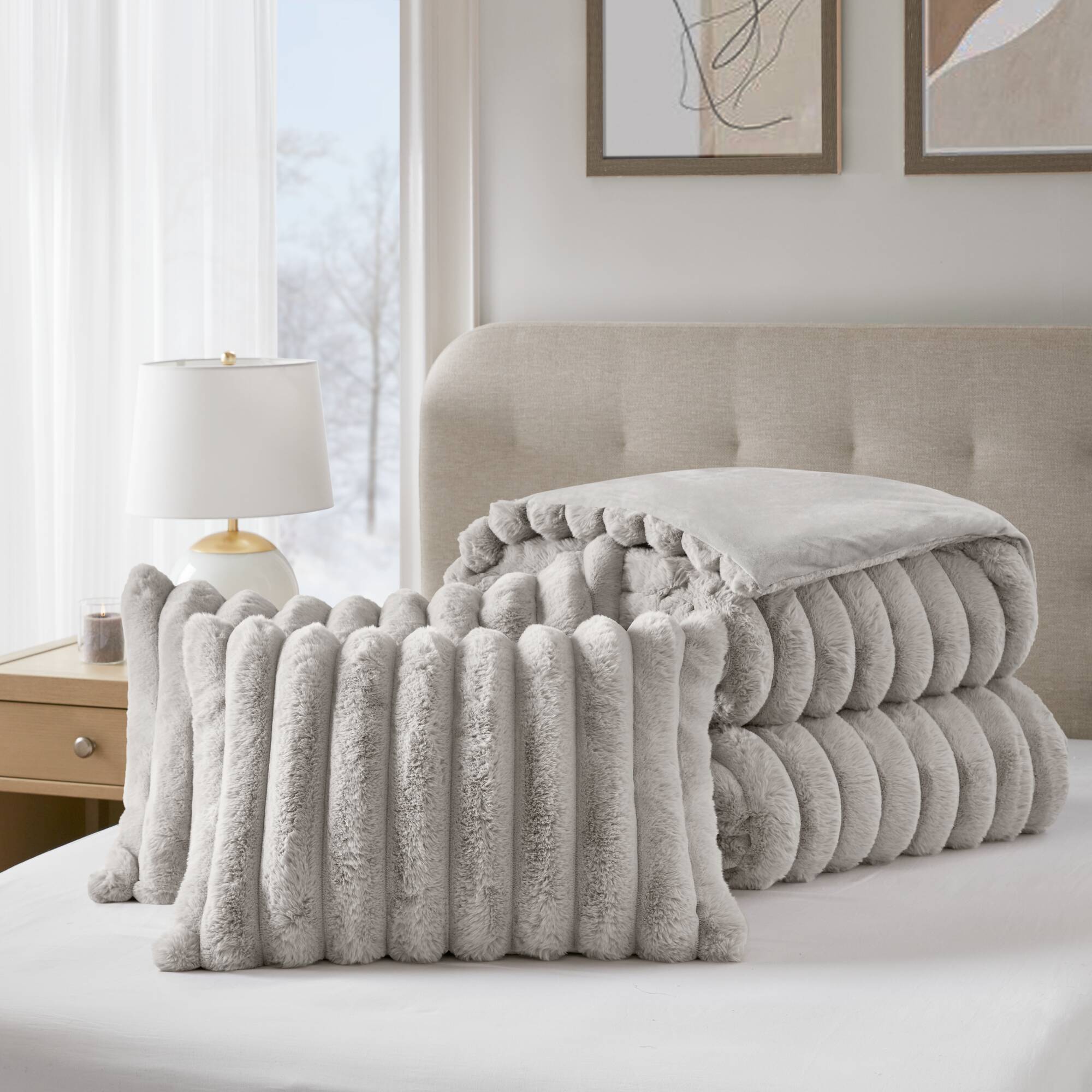 Jasmine - Full/Queen Ultrasoft Ribbed Comforter Set - Light Gray
