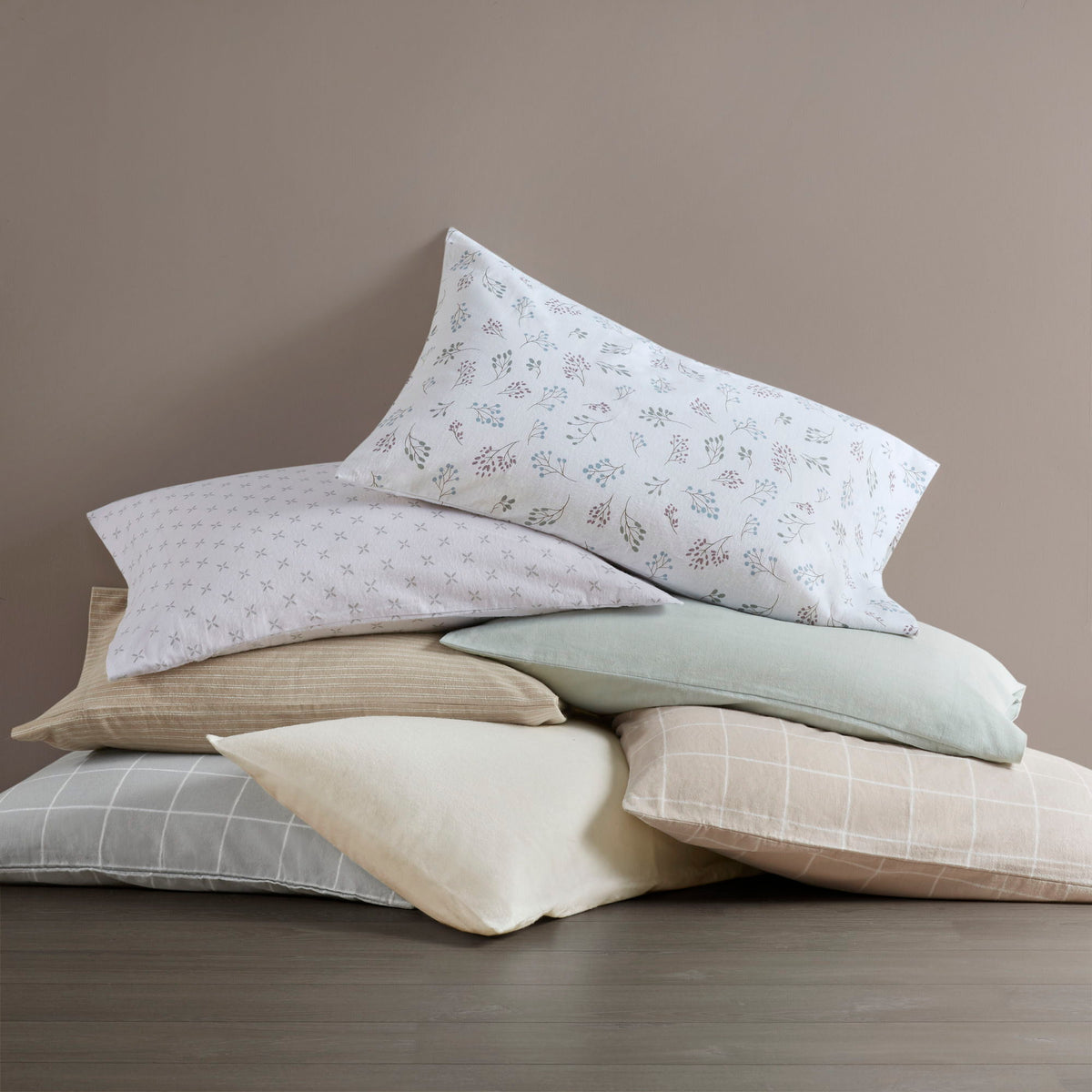 Cozy Cotton Flannel - Queen Printed Sheet Set - Beige Windowpane