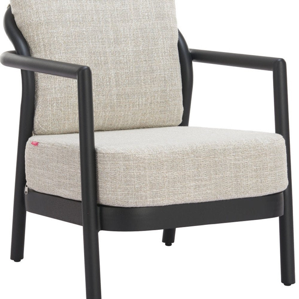 25" Beige and Black Fabric Arm Chair