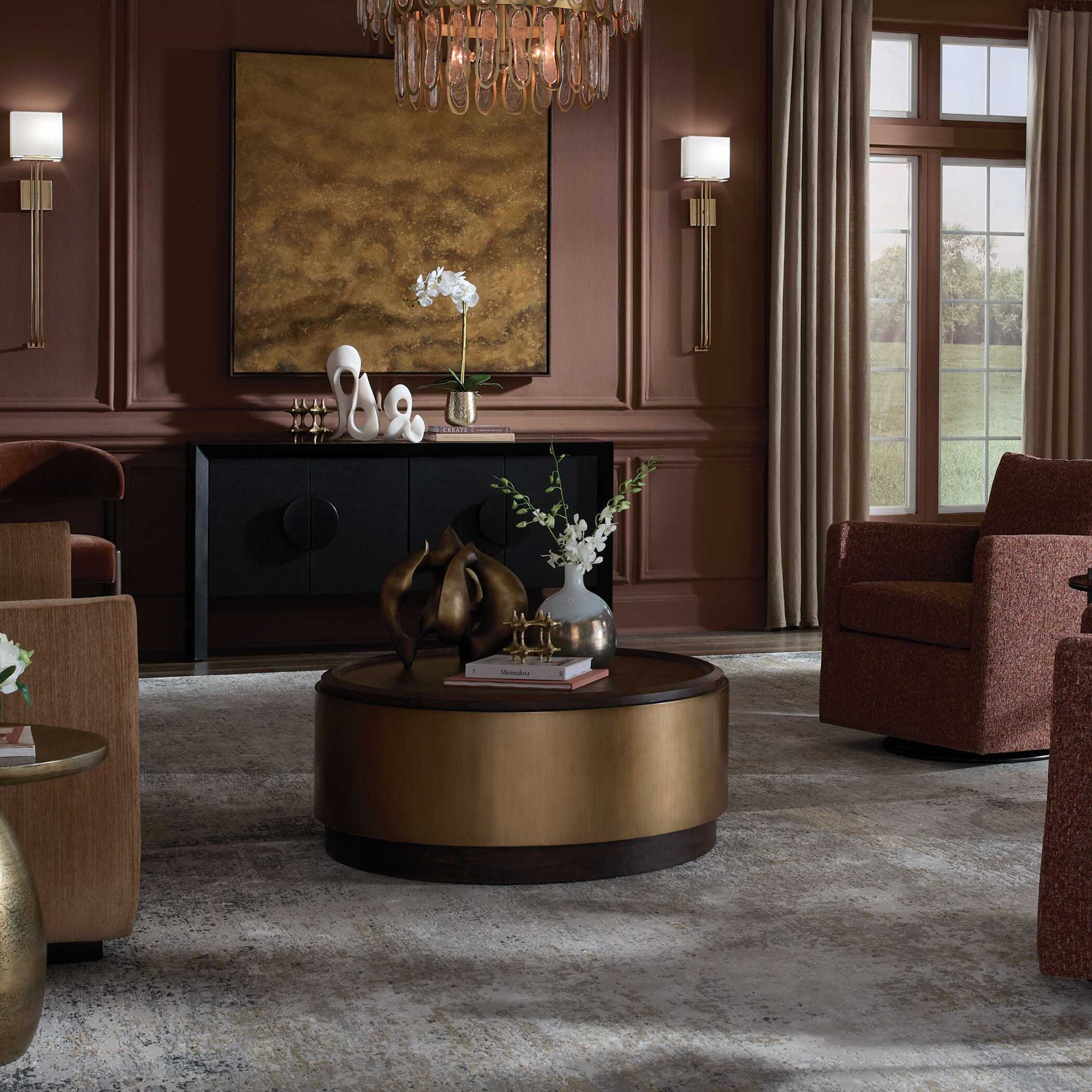 Parrish - Round Coffee Table - Brass / Woodtone