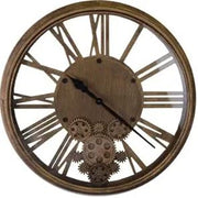 18" Antiqued Gold And Black Metal Silent Skeleton Exposed Gear Round Wall Clock