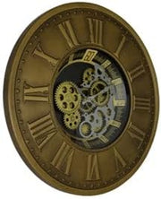 18" Black Gold And Silver Metal Silent Skeleton Exposed Gear Round Wall Clock