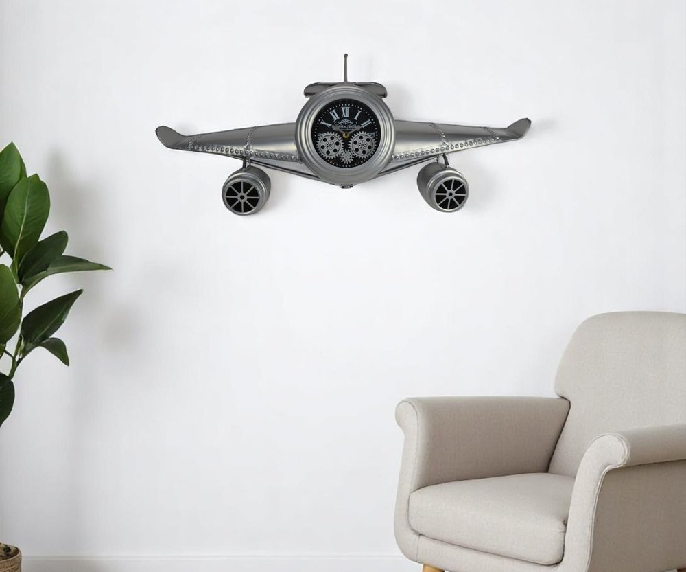 34" Black And Silver Silent Analog Exposed Gear Novelty Wall Clock