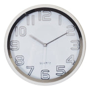 12" Silver And White Heavy Duty Plastic Silent Analog Round Wall Clock