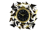 22" Gold Silver And Black Metal Silent Analog Butterfly Round Wall Clock