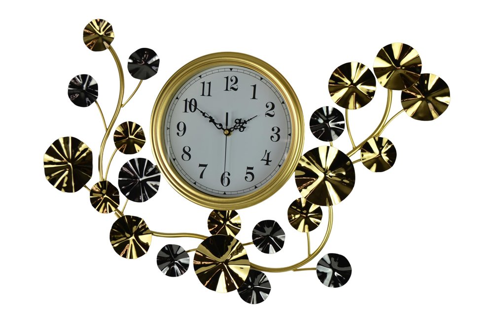27" Gold Silver And White Metal Silent Analog Floral Novelty Wall Clock
