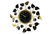 24" Gold Black And Silver Metal Silent Analog Floral Round Wall Clock