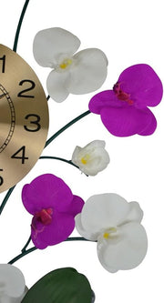 30" Purple White And Gold Metal Silent Analog Floral Novelty Wall Clock