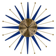 27" Blue And Gold Metal Silent Analog Starburst Wall Clock