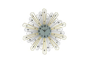 27" Gold Silver And Metal And Faux Crystals Silent Analog Sunburst Wall Clock