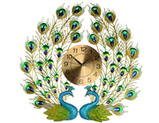 25" Blue Green And Gold Metal Silent Analog Peacock Novelty Wall Clock