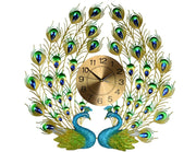25" Blue Green And Gold Metal Silent Analog Peacock Novelty Wall Clock
