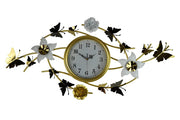 39" Gold And White Metal Silent Analog Butterfly Novelty Wall Clock