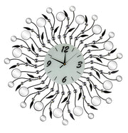 28" Silver Black And White Metal And Mirrored Glass Silent Analog Round Wall Clock