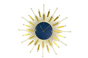 27" Gold And Blue Metal Silent Analog Sunburst Wall Clock
