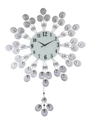 27" Silver And White Metal Silent Pendulum Starburst Wall Clock
