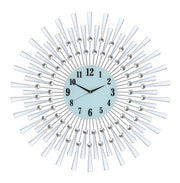28" Silver And White Metal Silent Analog Sunburst Wall Clock