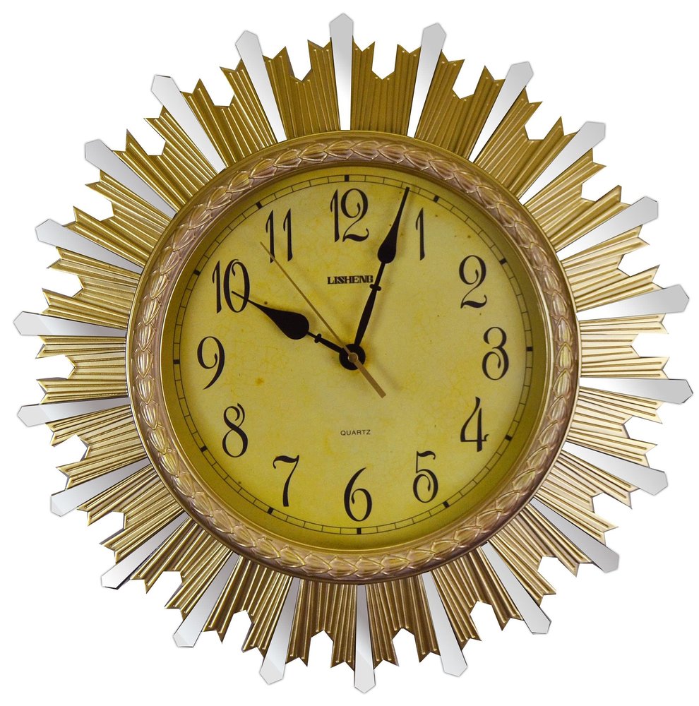 18" Gold And Silver Resin Silent Analog Sunburst Wall Clock
