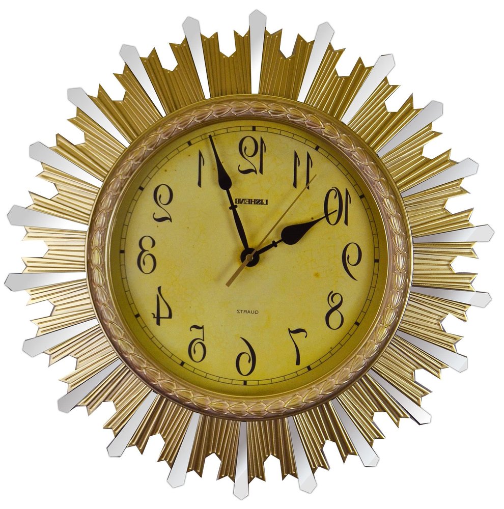 18" Gold And Silver Resin Silent Analog Sunburst Wall Clock