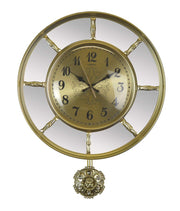 16" Gold And Silver Mirrored Glass And Resin Silent Pendulum Ornate Round Wall Clock