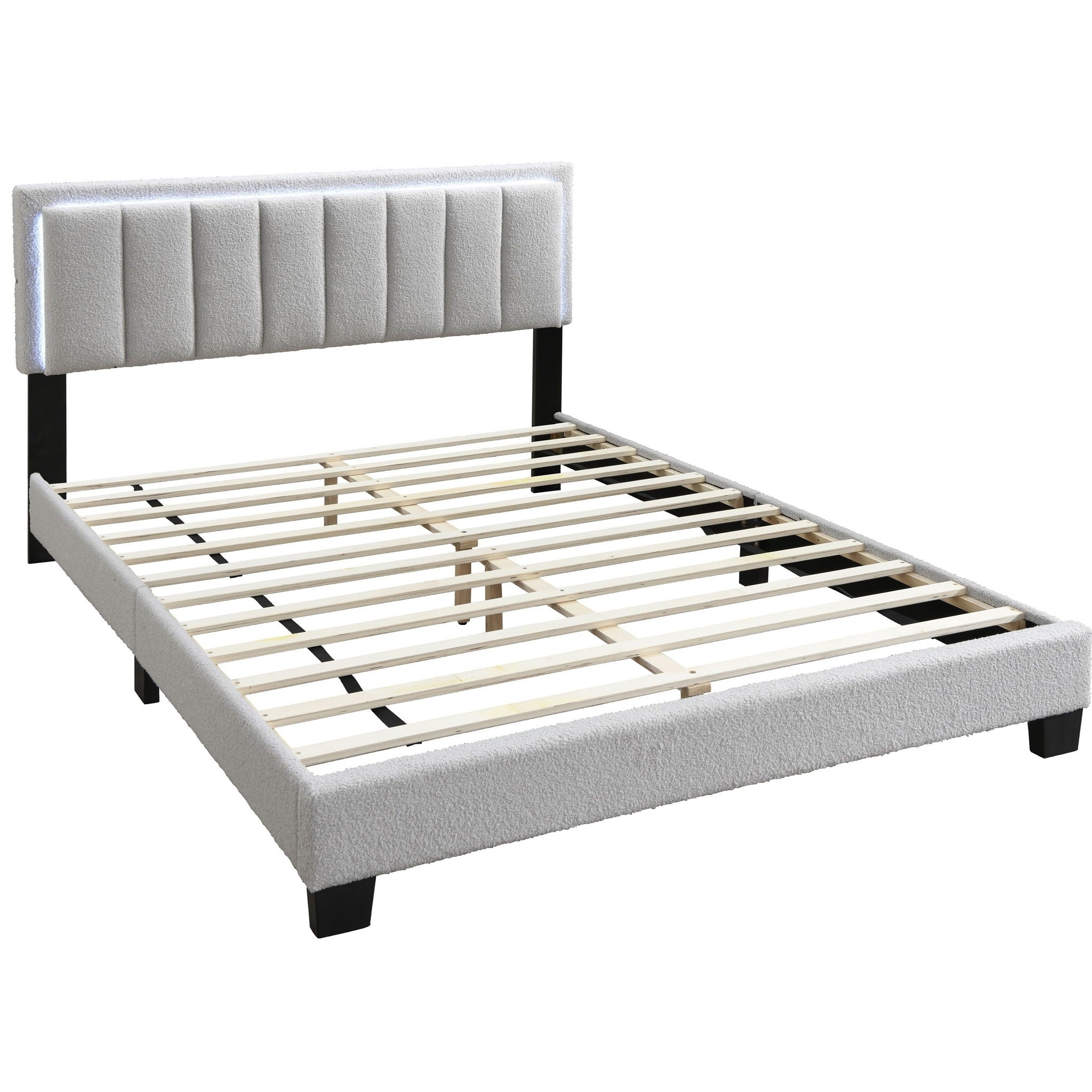 Bed With Channel Tufting And Built In LED Headboard