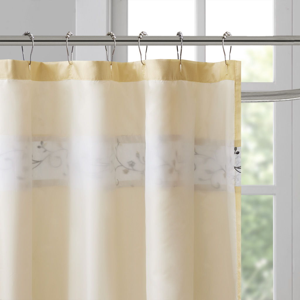 Serene - Embroidered Floral Shower Curtain - Yellow