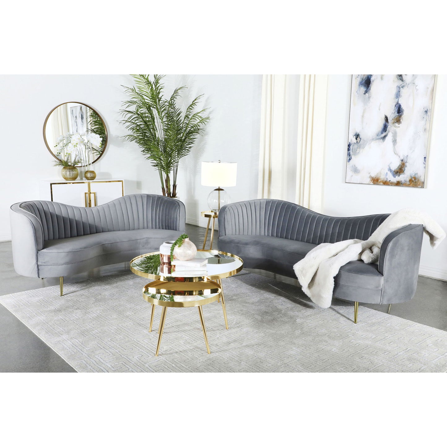 Sienna - 2 Piece Back Living Room Set, Sofa & Loveseat - Gray