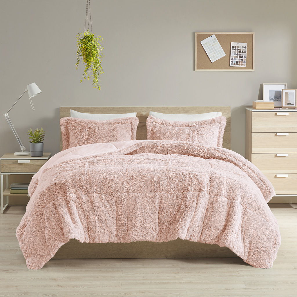 Malea - Shaggy Comforter Mini Set - Blush