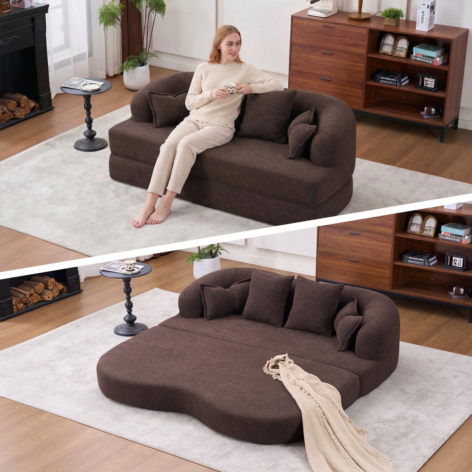 Foldable Sofa Bed, Boneless Couch Convertible Sleeper With 4 Pillows