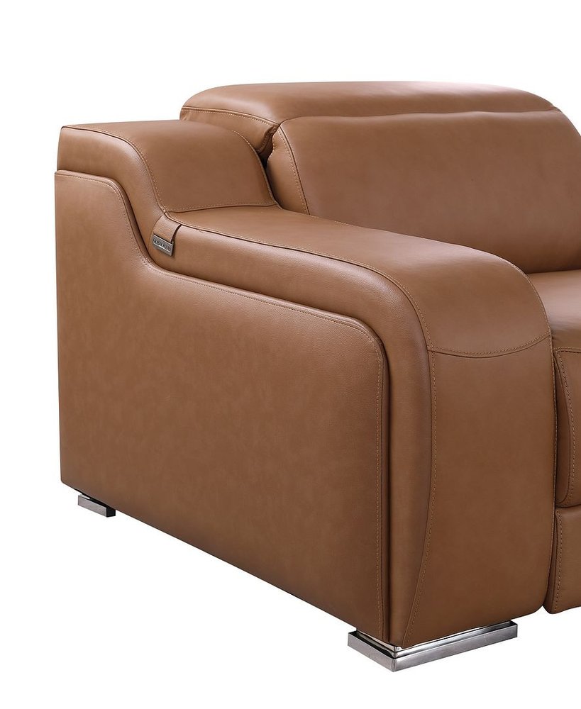 Chestnut Italian Leather Power Reclining U Shaped Twelve Piece Corner Sectional With Console