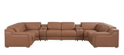 Chestnut Italian Leather Power Reclining U Shaped Eight Piece Corner Sectional With Console
