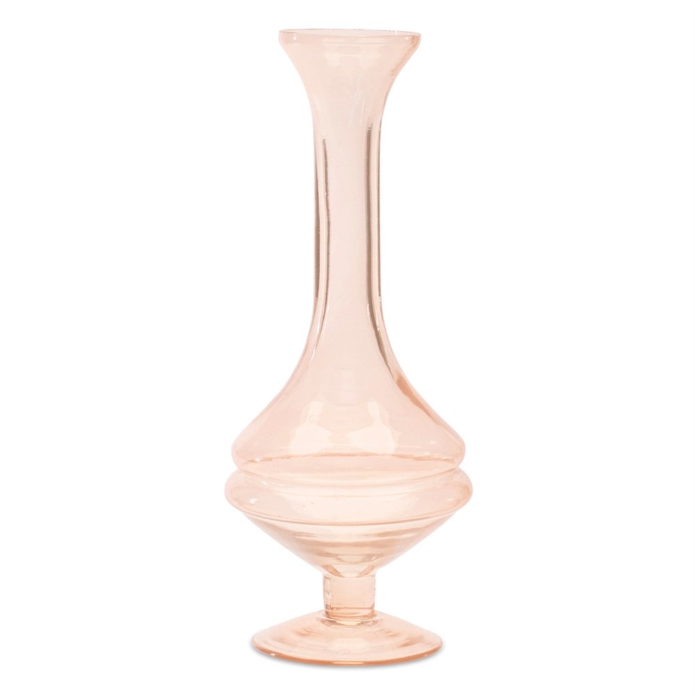 Set of Two 9" Pink Glass Trumpet Table Vases