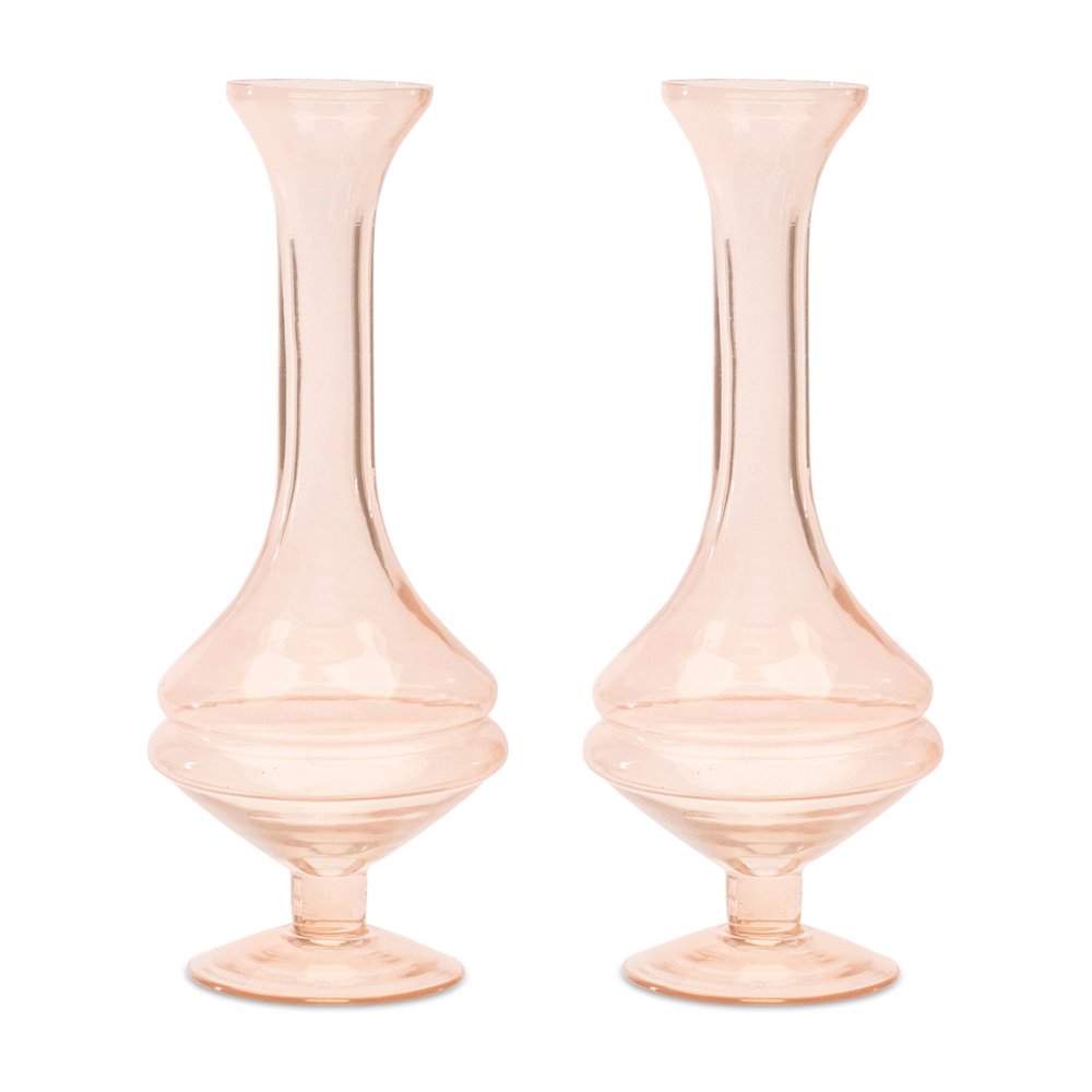 Set of Two 9" Pink Glass Trumpet Table Vases