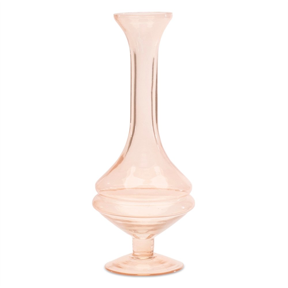 Set of Two 9" Pink Glass Trumpet Table Vases