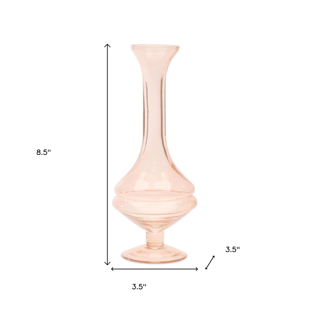 Set of Two 9" Pink Glass Trumpet Table Vases