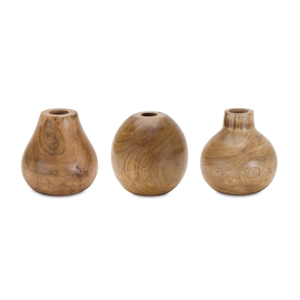 Set of Three Natural Wood Bud Table Vases