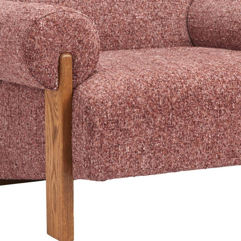 39" Copper And Brown Woven Upholstery And Solid Wood Arm Chair