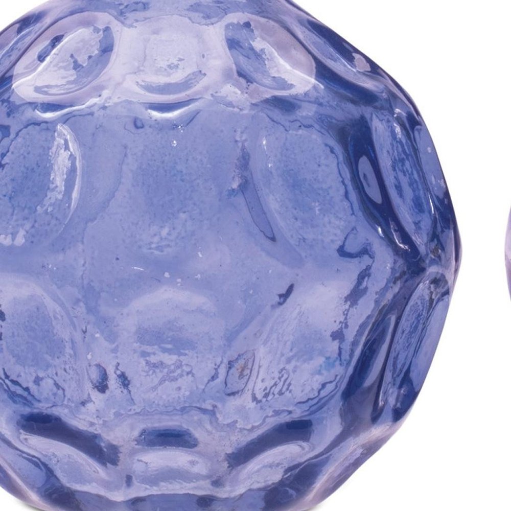 Set of Two Blue Glass Round Table Vases