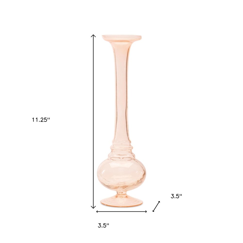 Set of Two 11" Pink Glass Trumpet Table Vases