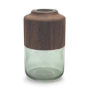 11" Brown And Sage Glass Round Table Vase With Wood