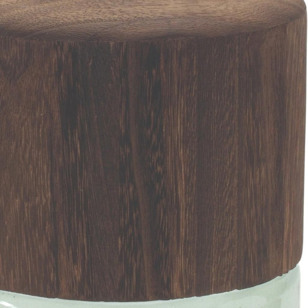 11" Brown And Sage Glass Round Table Vase With Wood