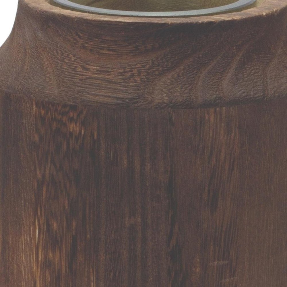 9" Brown And Sage Glass Cylindrical Table Vase With Wood